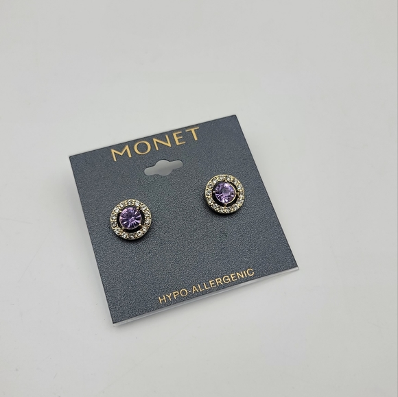 Purple monet hypoallergenic rhinestone earrings - Picture 2 of 4